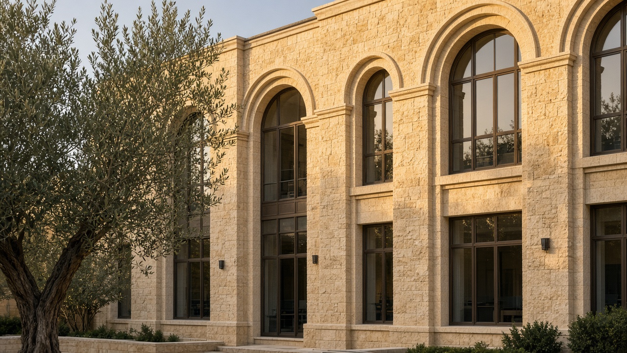 Jerusalem limestone office building with arched windows