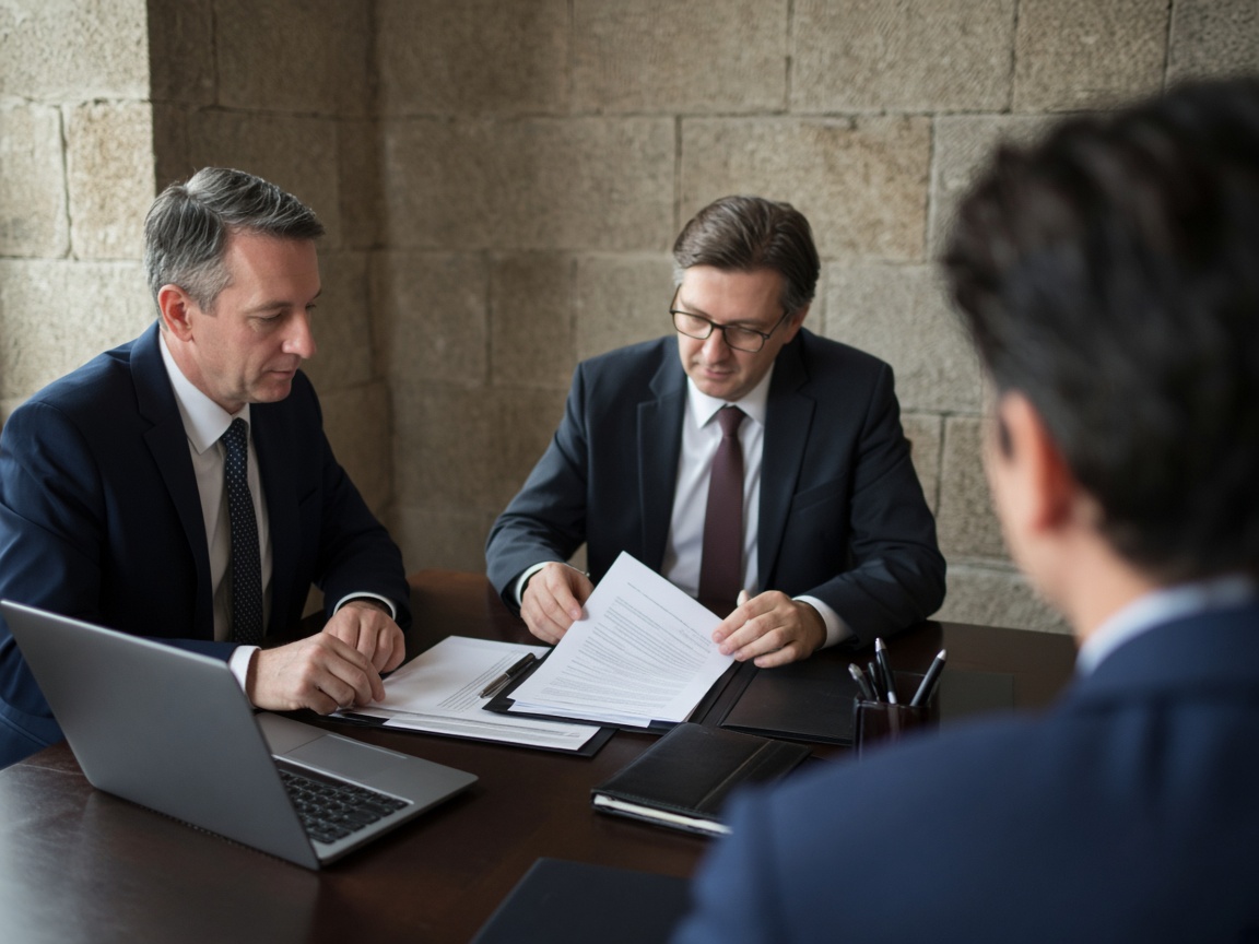 Lawyers reviewing documents with a client at a table