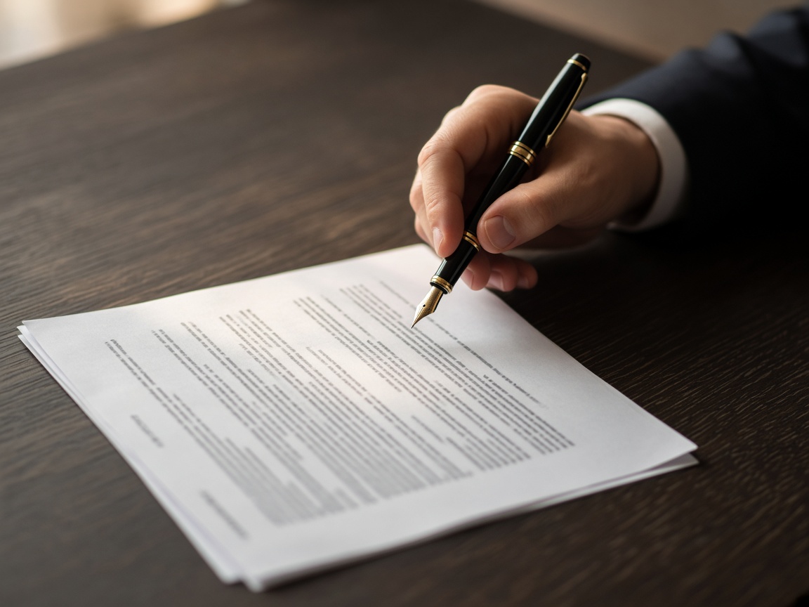 Hand signing a contract with a fountain pen