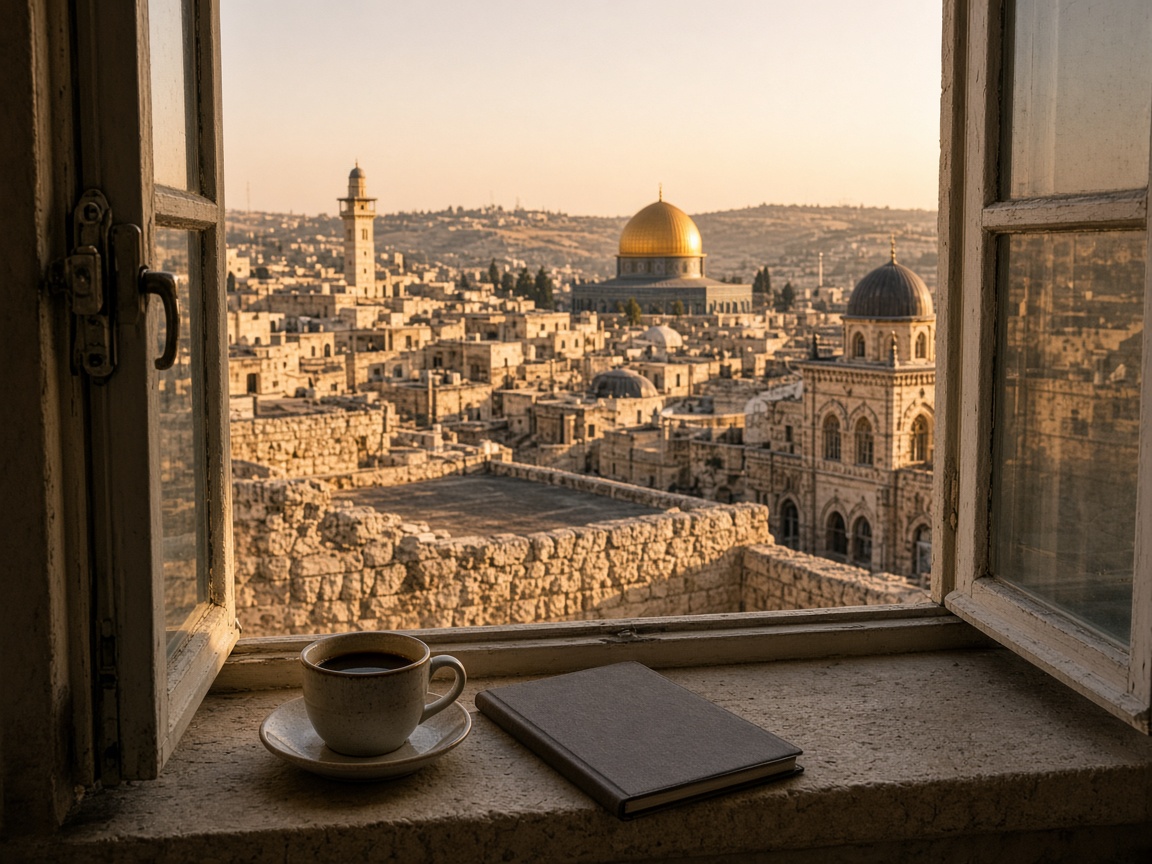 View over Old City rooftops from an office window